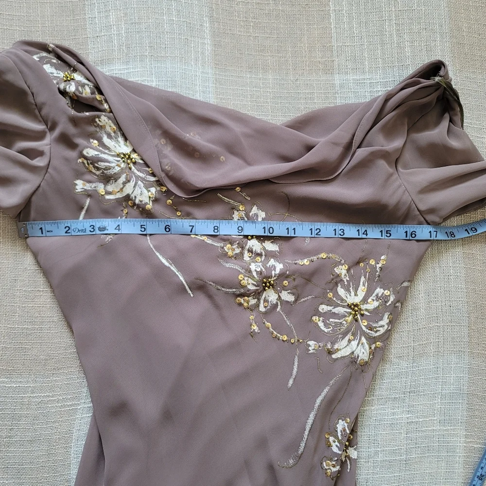 y2k Fairy Boho Regency Whismy Off The Shoulder Brown Embriodered Cocktail Dress - Picture 9 of 16